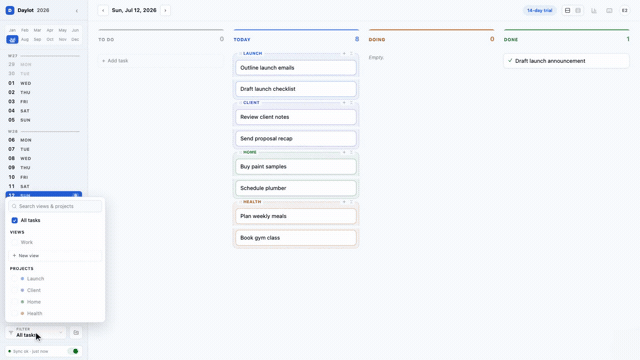 Daylot filter showing views and projects